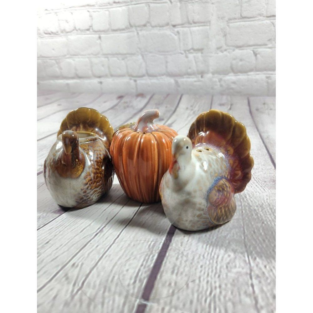 3 Pc. Fall Thanksgiving Salt & Pepper Shakers with Toothpick Holder